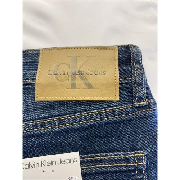 Calvin Klein Slim Fit Straight Stretch Jeans Men 36 x 32 Dark Blue Denim New - Picture 8 of 11
